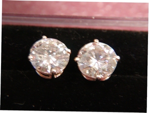 14K Yellow or White Gold Stud Earrings with Four Prong Basket Setting.  Two Studs 8.0 mm, 2 cts. Eac